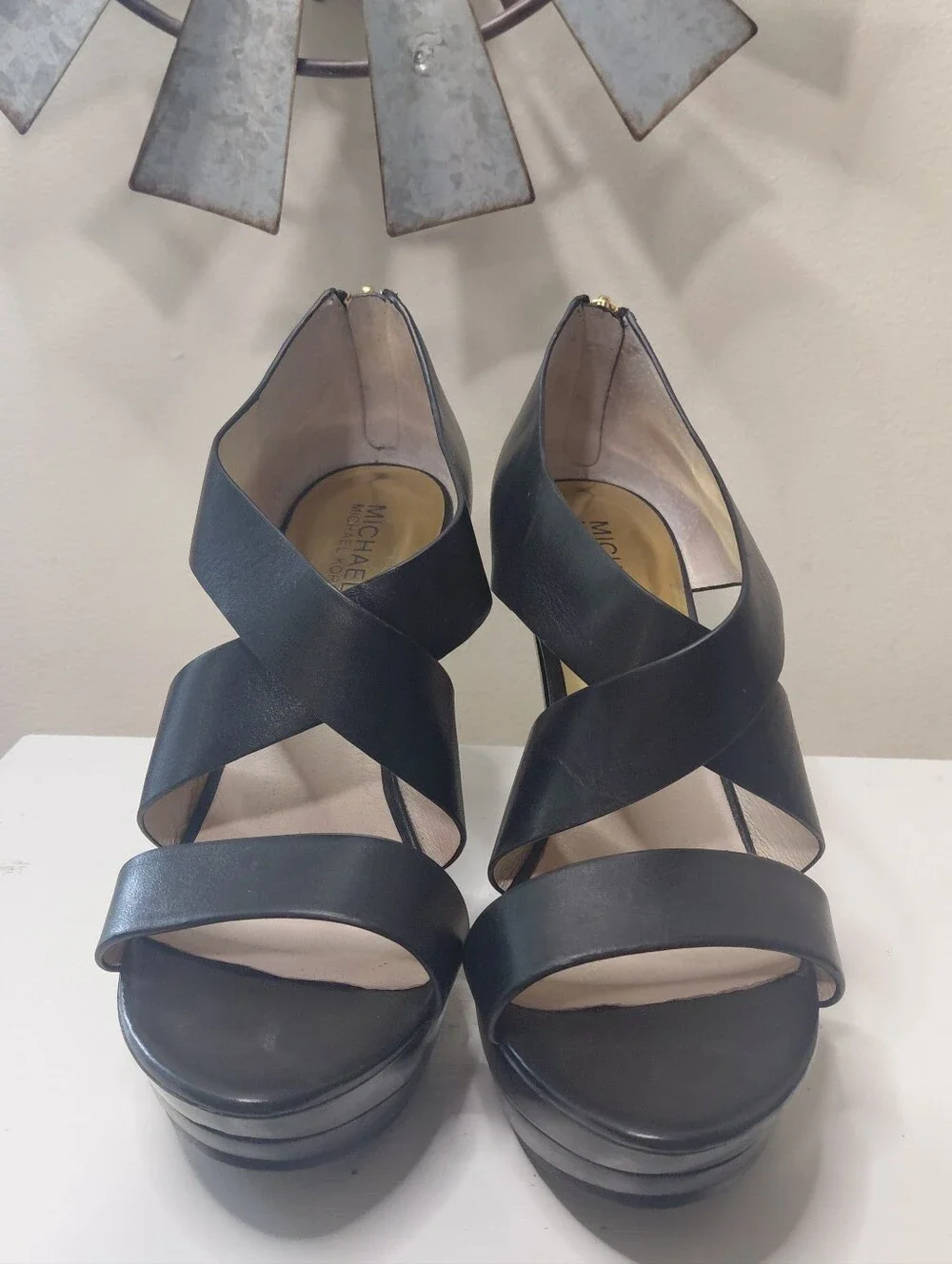 Michael Kors Elana Black Strappy Platform High Heels Size 9.5